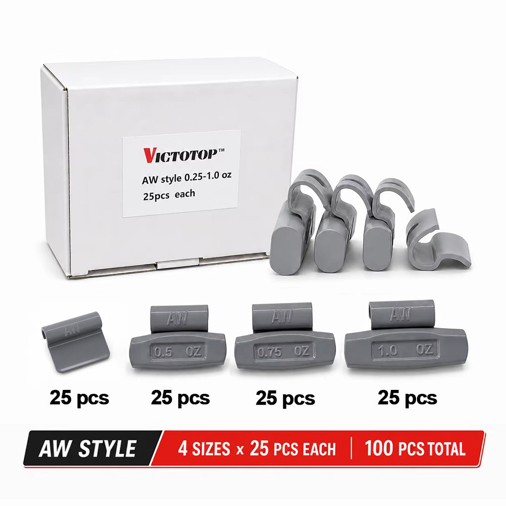 100 Pcs ASSORTMENT CLIP-ON WHEEL WEIGHT BALANCE AW MC P FN STYLE 0.25 0.50 0.75 1.00 oz
