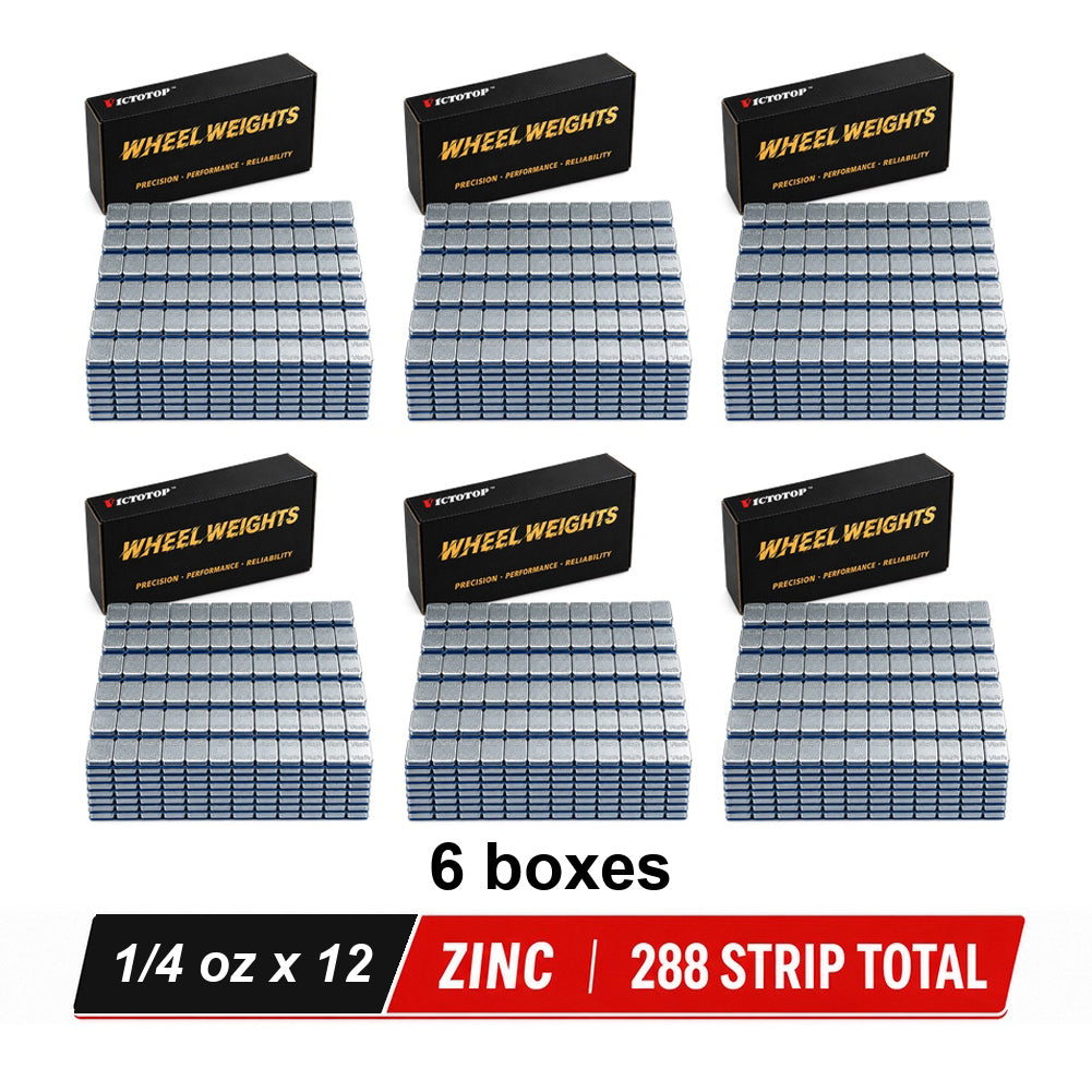 6 Box Set 1/4 oz Black Grey Zinc-Coated Stick-On Wheel Weights, Lead-Free Adhesive Tape — 54 lbs / 3456 pcs