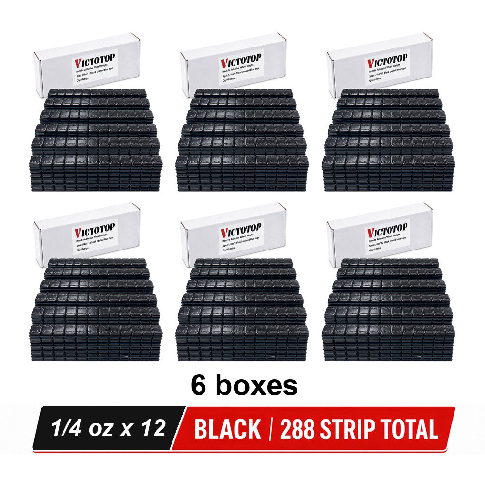 6 Box Set 1/4 oz Black Grey Zinc-Coated Stick-On Wheel Weights, Lead-Free Adhesive Tape — 54 lbs / 3456 pcs