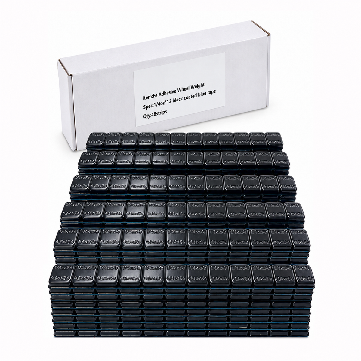 1/4 oz black coated stick-on wheel weights, 48 strips per box