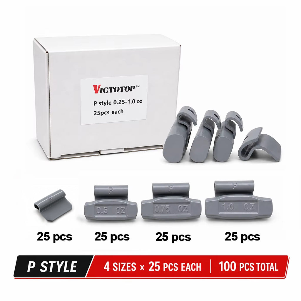 100 Pcs ASSORTMENT CLIP-ON WHEEL WEIGHT BALANCE AW MC P FN STYLE 0.25 0.50 0.75 1.00 oz