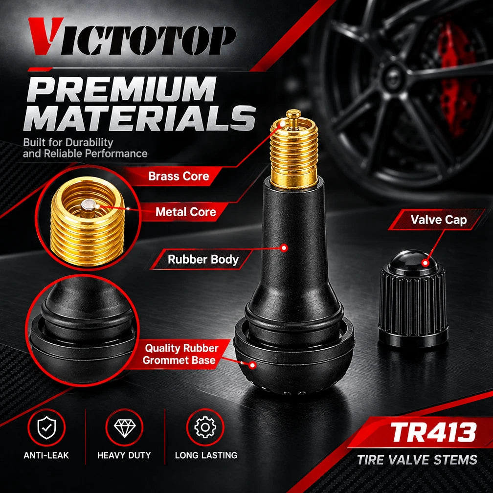 100-1000pcs Tire VALVE STEMS TR 413 Snap-In Car Short Rubber Tubeless Black Lot (view 3)