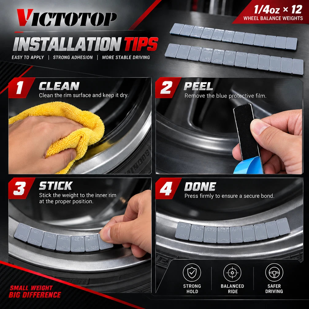 1/4oz 576pcs 48strips Steel Adhesive Stick-On Wheel Balance Weights Gray (view 4)