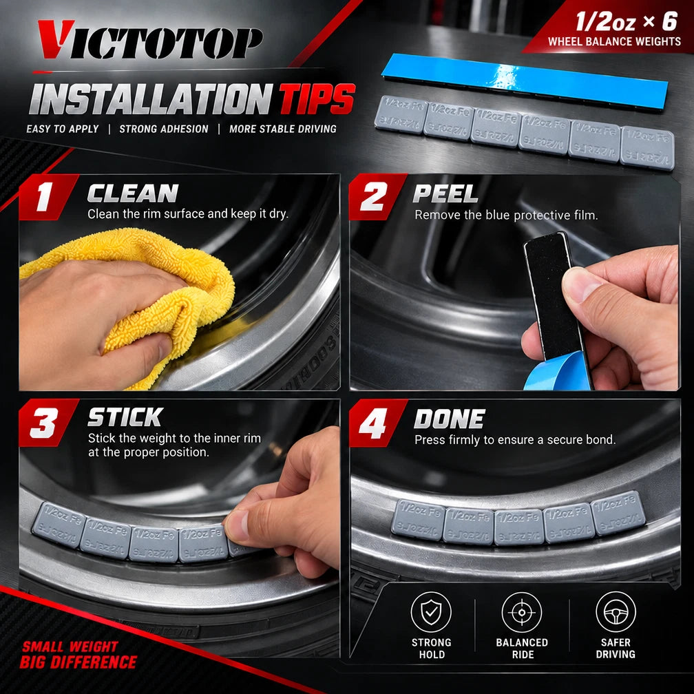 1/2oz 288pcs 48strips Steel Adhesive Stick-On Wheel Balance Weights Gray 144oz (view 4)