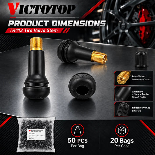 100-1000pcs Tire VALVE STEMS TR 413 Snap-In Car Short Rubber Tubeless Black Lot (view 2)