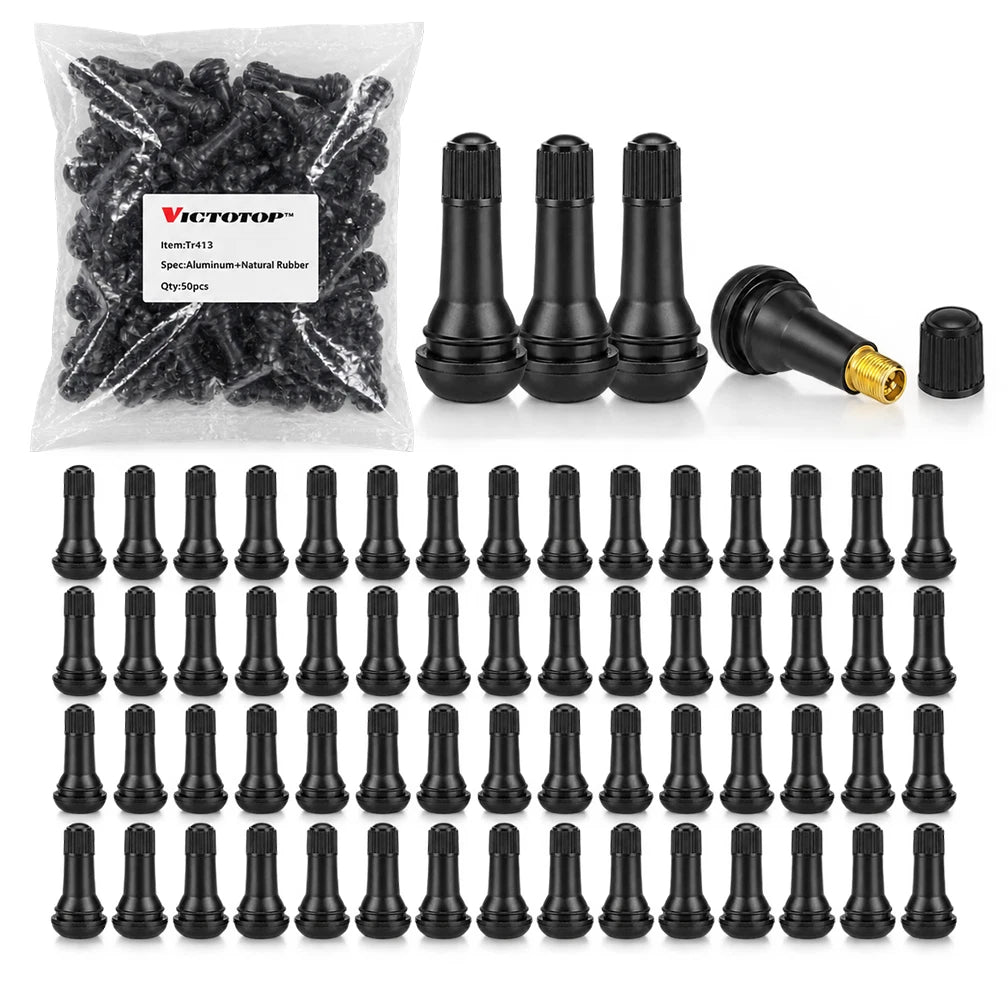 100-1000pcs Tire VALVE STEMS TR 413 Snap-In Car Short Rubber Tubeless Black Lot (view 1)