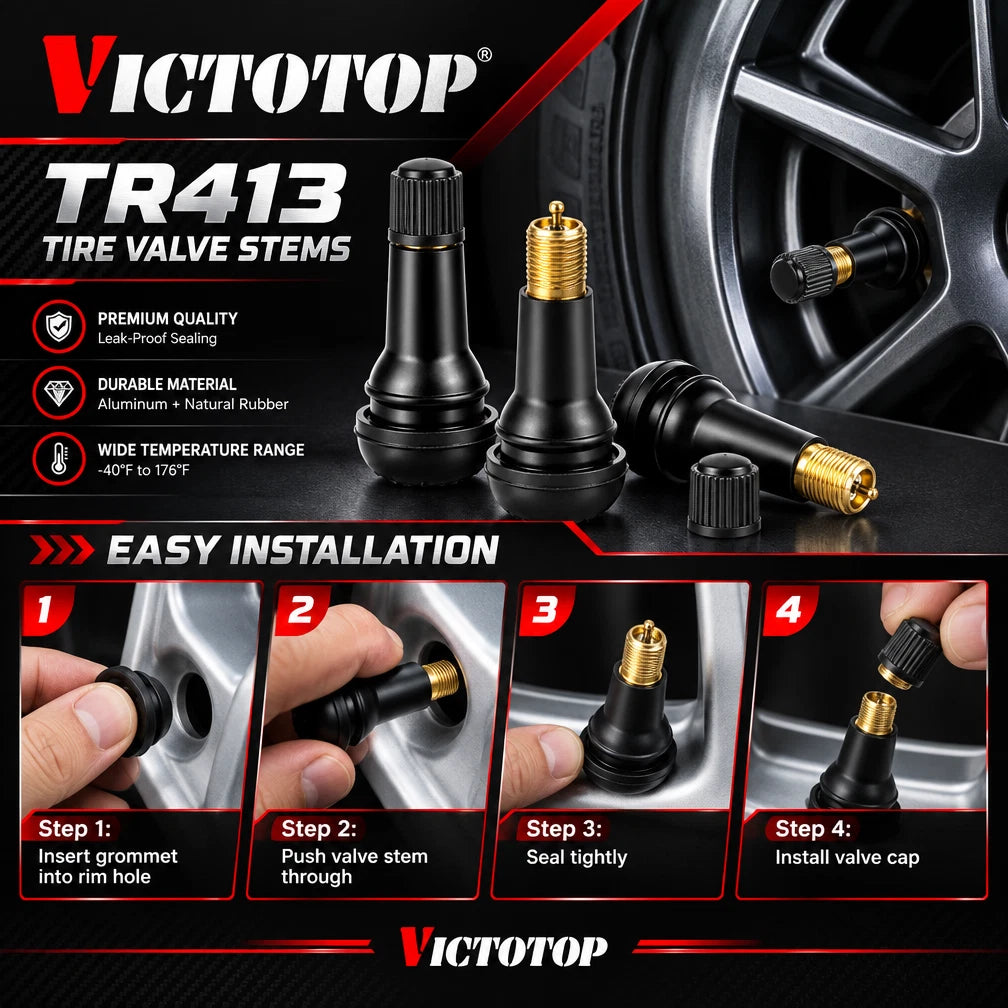 100-1000pcs Tire VALVE STEMS TR 413 Snap-In Car Short Rubber Tubeless Black Lot (view 4)