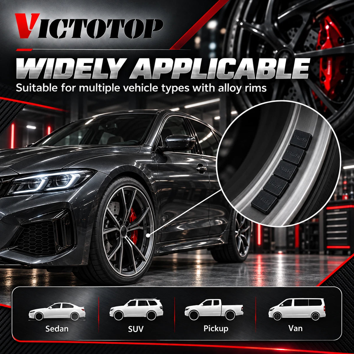 1/4oz 576pcs 48strips Steel Adhesive Stick-On Wheel Balance Weights Black (view 5)